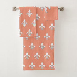 Fleur de Lis blanche sur fond rose corail clair /