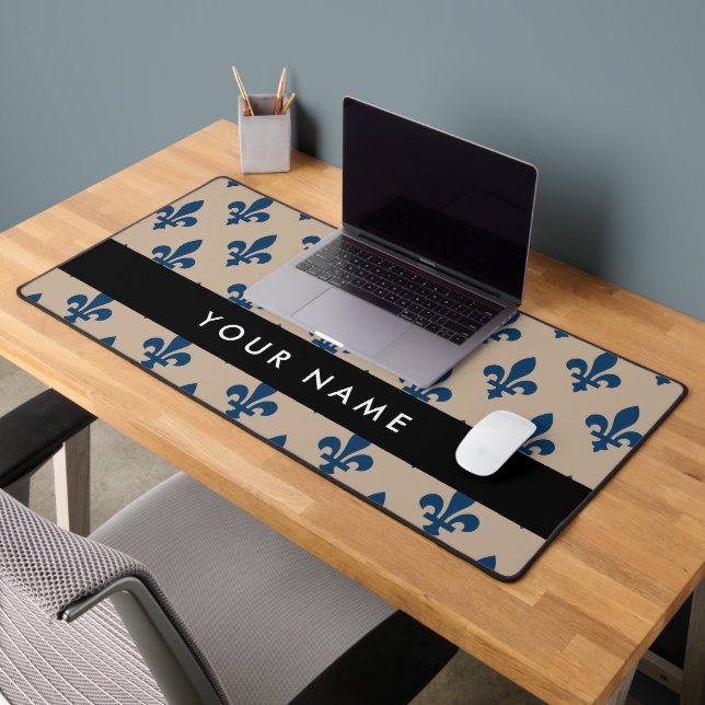 Fleur de Lis, Bleu Marine sur Beige, Royal, Votre  (Bureau 2)