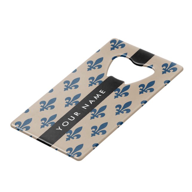 Fleur de Lis, Bleu Marine sur Beige, Royal, Votre  (Devant Angle)