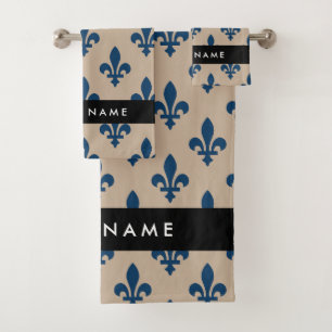 Fleur de Lis, Bleu Marine sur Beige, Royal, Votre