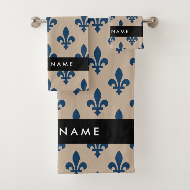Fleur de Lis, Bleu Marine sur Beige, Royal, Votre  (En situation)