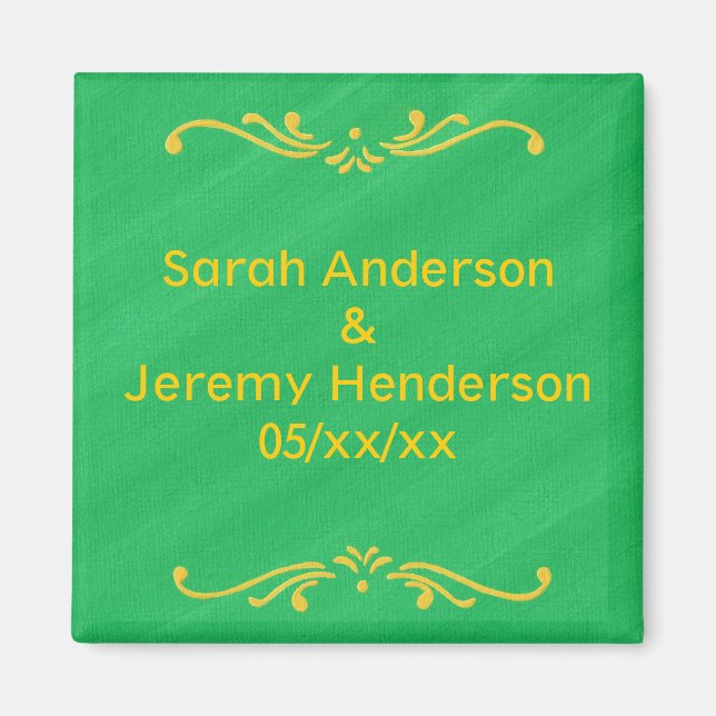 Fleur De Lis Bordure verte Sauver date Aimants (Devant)