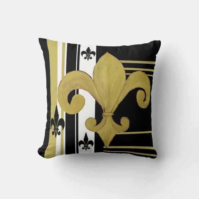 Fleur de lis coussin noir et or jeté de l'art (Recto)