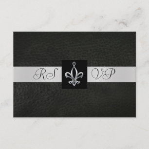 Fleur De Lis Cuir Noir RSVP Réponse Invitation