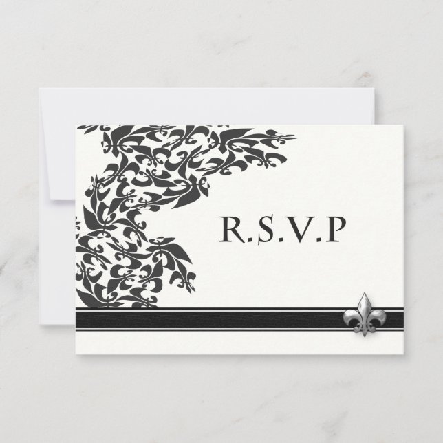 Fleur de Lis Damask Modèle de mariage RSVP carte (Devant)