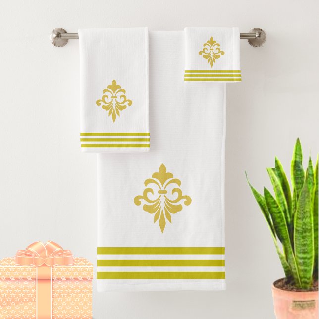 Fleur de lis dorée, trois bandes sur fond blanc (Créateur téléchargé)