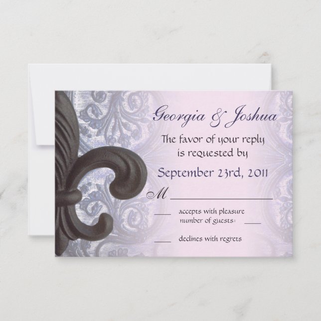 Fleur de lis en fer "indigo/rose" Mariage RSVP (Devant)