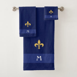 Fleur-de-Lis et monogramme dorés sur fond bleu mar