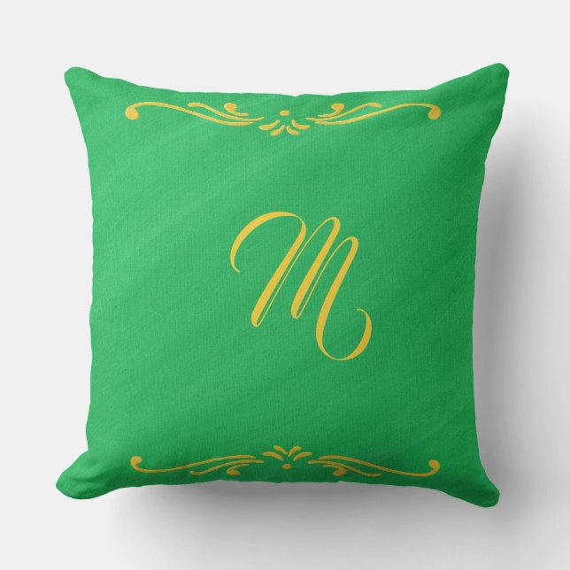Fleur de Lis et Monogramme jaune sur Coussins vert (Recto)