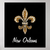 Fleur De Lis Flat New Orleans Poster Or Noir