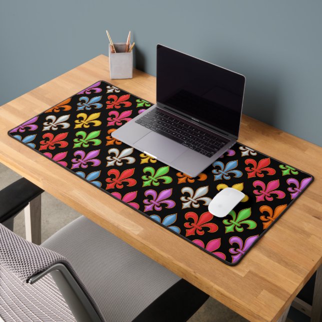 Fleur-de-lis Fleurs Noires Audacieuses Colorées  (Bureau 2)