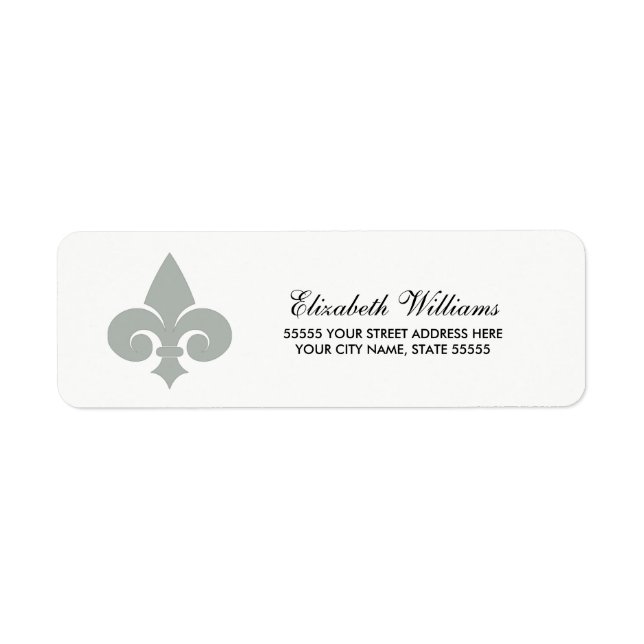Fleur de lis Gris blanc Étiquettes d'adresse de re (Devant)