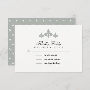 Fleur de lis Gris Blanc Mariage RSVP Cartes