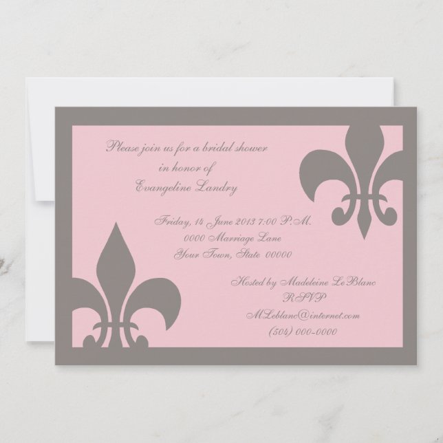 Fleur de Lis Invitations grise et rose-clair (Devant)
