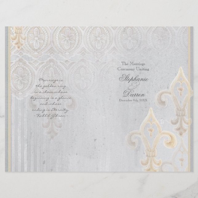Fleur de Lis Lace Damask 2 Grey Wedding Programme (Devant)