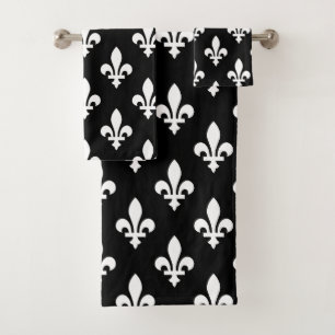 Fleur de Lis Motif, Royal French, Blanc sur Noir