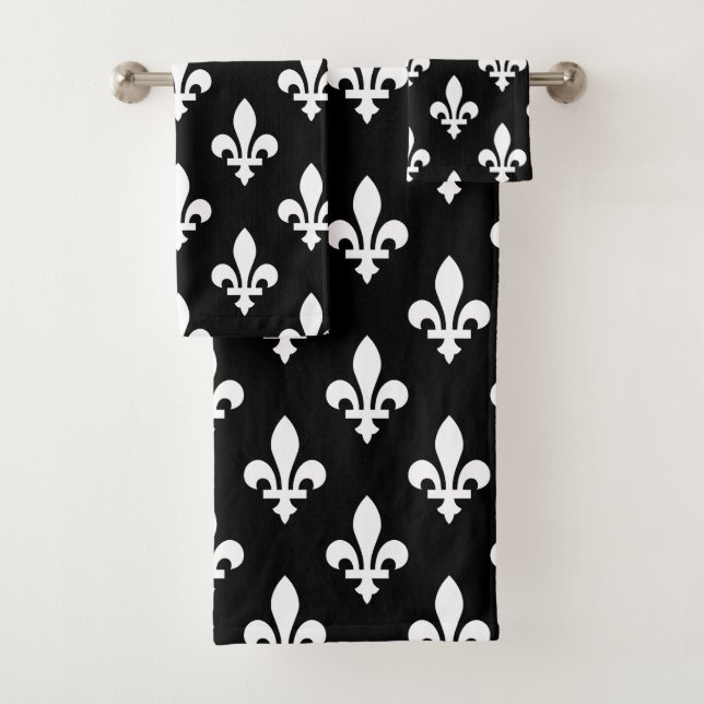 Fleur de Lis Motif, Royal French, Blanc sur Noir (En situation)