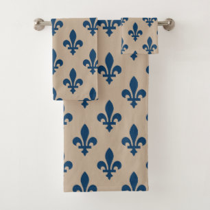 Fleur de Lis Motif, Royal French Blue sur Crème