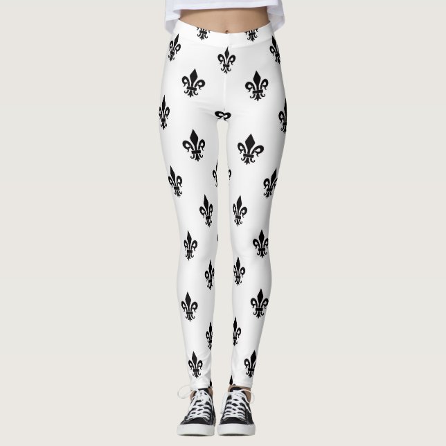 Fleur de lis noir et blanc Leggings pour femmes (Devant)