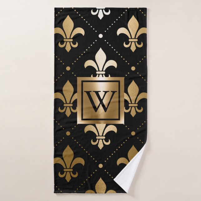 Fleur de lis noir et or (Serviette de bain)