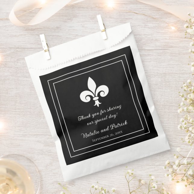 Fleur de Lis Noir Mariage Favoriser Sacs (Coupé)