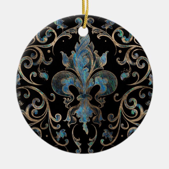 Fleur de lis ornement Abalone Shell et Or (Devant)