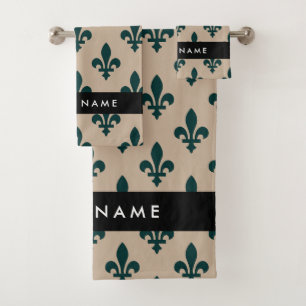 Fleur de Lis, Vert sur Beige, Royal, Votre Nom