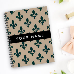 Fleur de Lis, Vert sur Beige, Royal, Votre Nom
