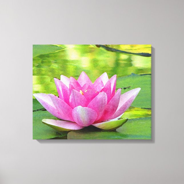 Fleur de Lotus d'eau rose sur toile verte Imprimer (Recto)