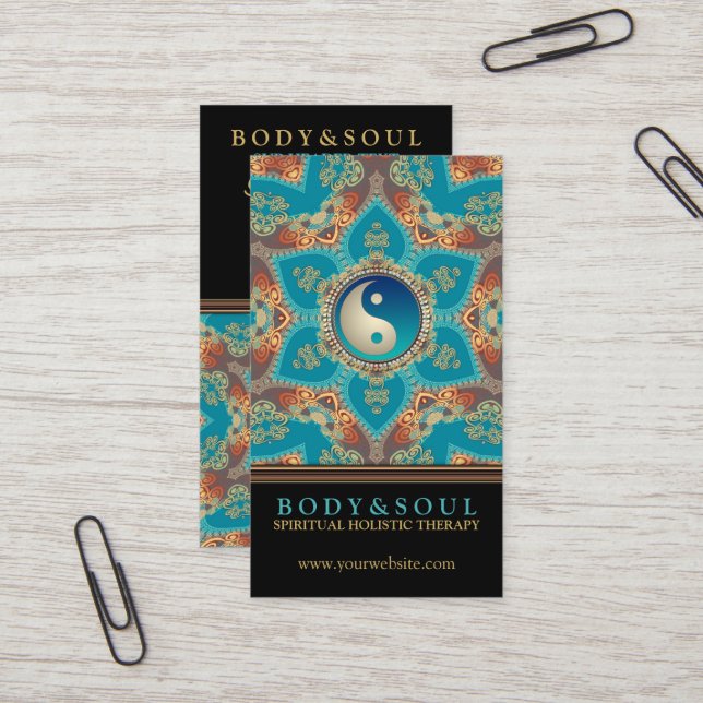 Fleur de Lotus d'or oriental Yin Yang Cartes de vi (Devant/Arrière en situation)