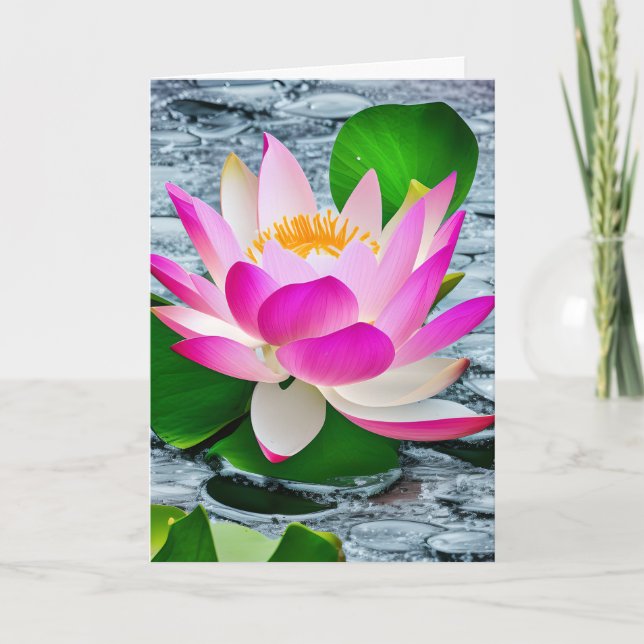 Fleur De Lotus Rose Et Blanc Sur Carte Étonnante P (Devant)