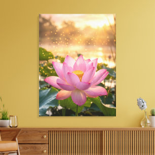 Fleur de Lotus Rose Sérène Toile Murale Heure Doré