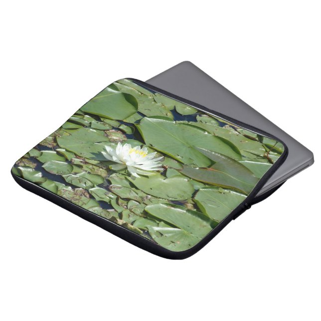 Fleur de lys blanc housse pour ordinateur portable (Devant haut)