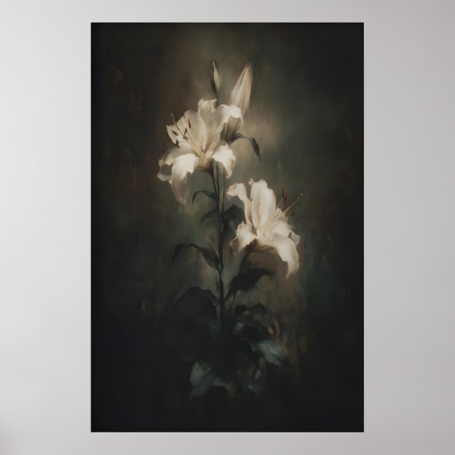 Fleur de Lys blanc imprimable Art mural floral fon (Devant)
