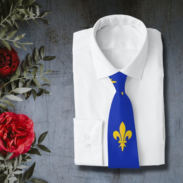 Fleur de Lys Or sur Cravate Bleu Roi (Fleur de Lis on Royal Blue Neck Tie)