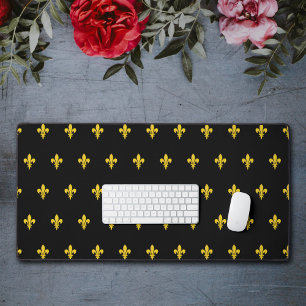 Fleur de Lys Or sur Tapis de Bureau Noir