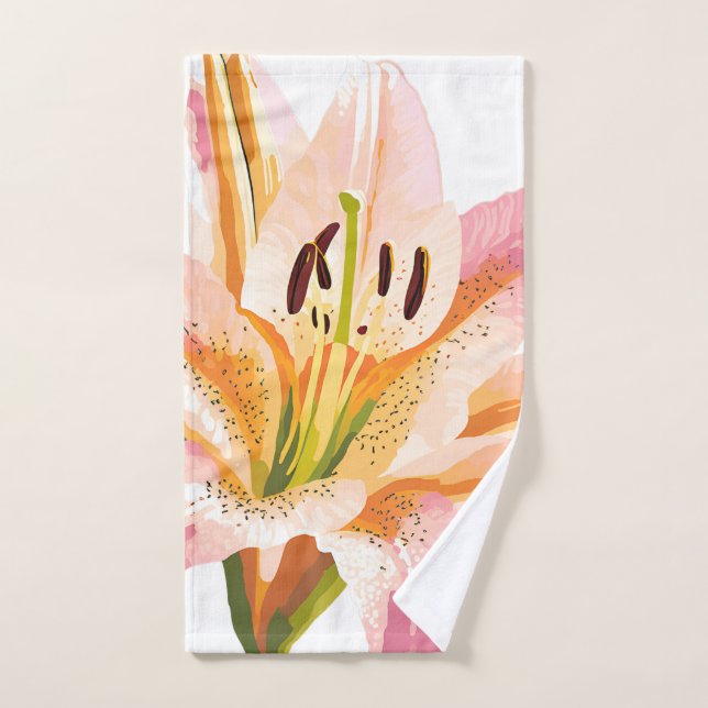 Fleur de lys rose | Peinture florale à l'aquarelle (Serviette à main)