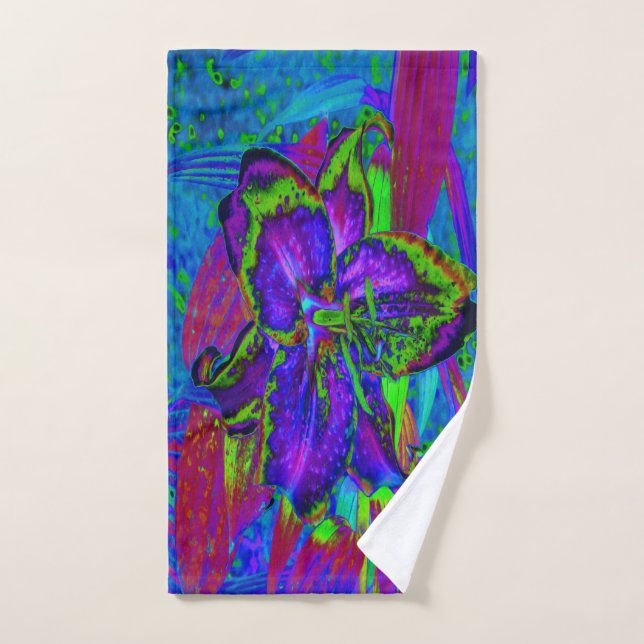 Fleur de Lys Violette et Verte Psychedelique (Serviette à main)