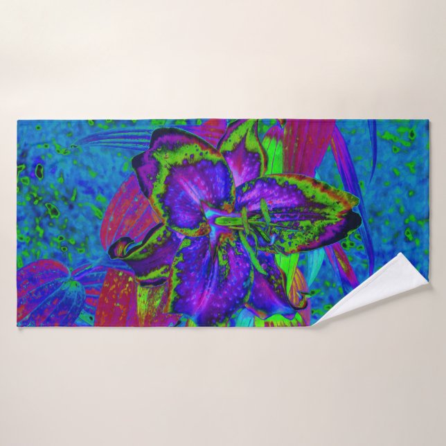 Fleur de Lys Violette et Verte Psychedelique (Serviette de bain)