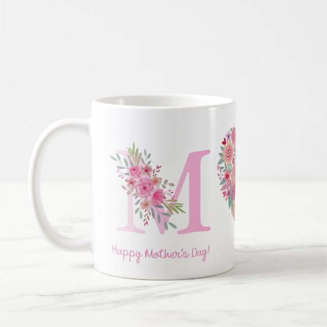 Fleur de maman coeur Heureux Mère's Day Mug (Gauche)