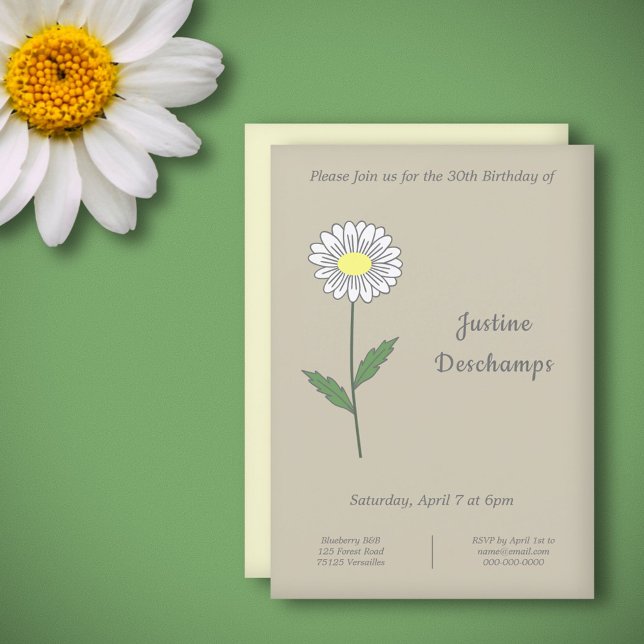 Fleur de marguerite botanique Invitation d'anniver (Botanical Daisy Flower Birthday Invitation)