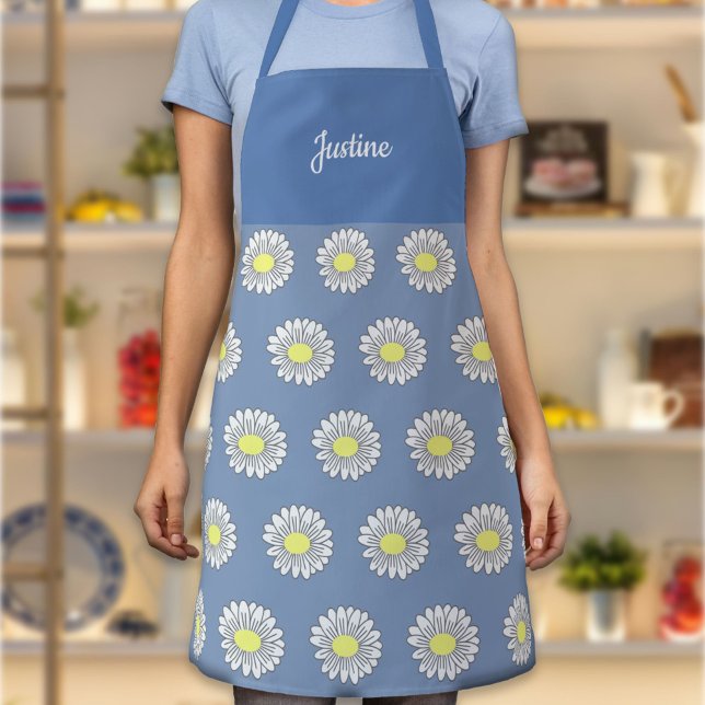 Fleur de marguerite botanique Motif bleu tablier (Daisy Flower Blue Apron)