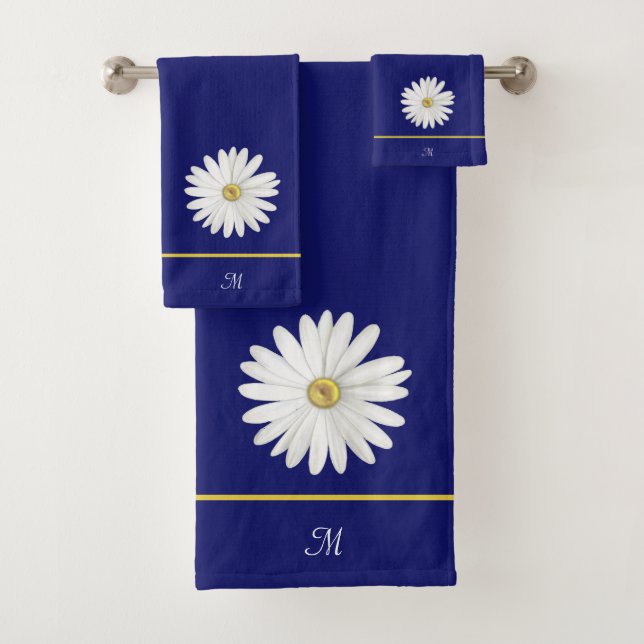 Fleur de marguerite et monogramme sur bleu marine (En situation)