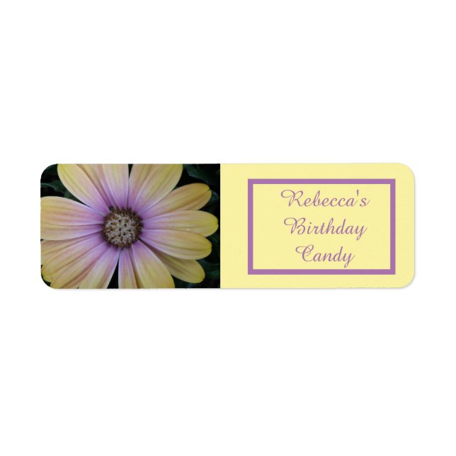 Fleur de marguerite jaune et violet Étiquette alim (Devant)