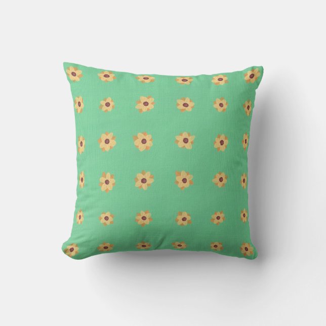 Fleur de marguerite jaune Motif sur Coussin vert c (Recto)