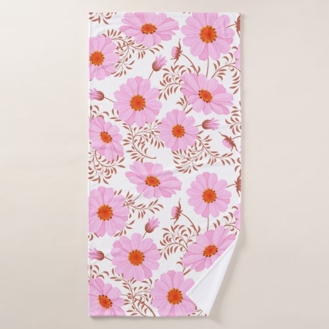 Fleur de marguerite rose vintage sur blanc (Serviette de bain)