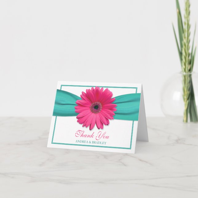 Fleur de mariage turquoise Merci Gerbera rose 3 (Devant)