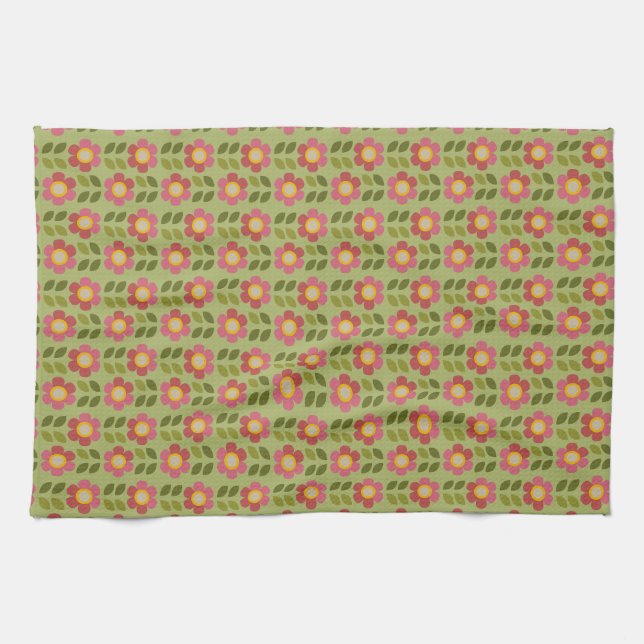 Fleur de mousse - Serviette de thé botanique rose  (Horizontal)