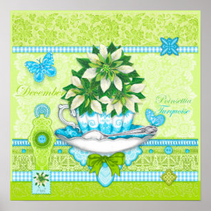 Fleur de naissance et Gem Décembre Poster de thé