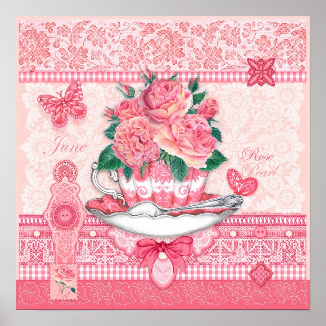 Fleur de naissance et Gem Juin Poster de thé (Devant)
